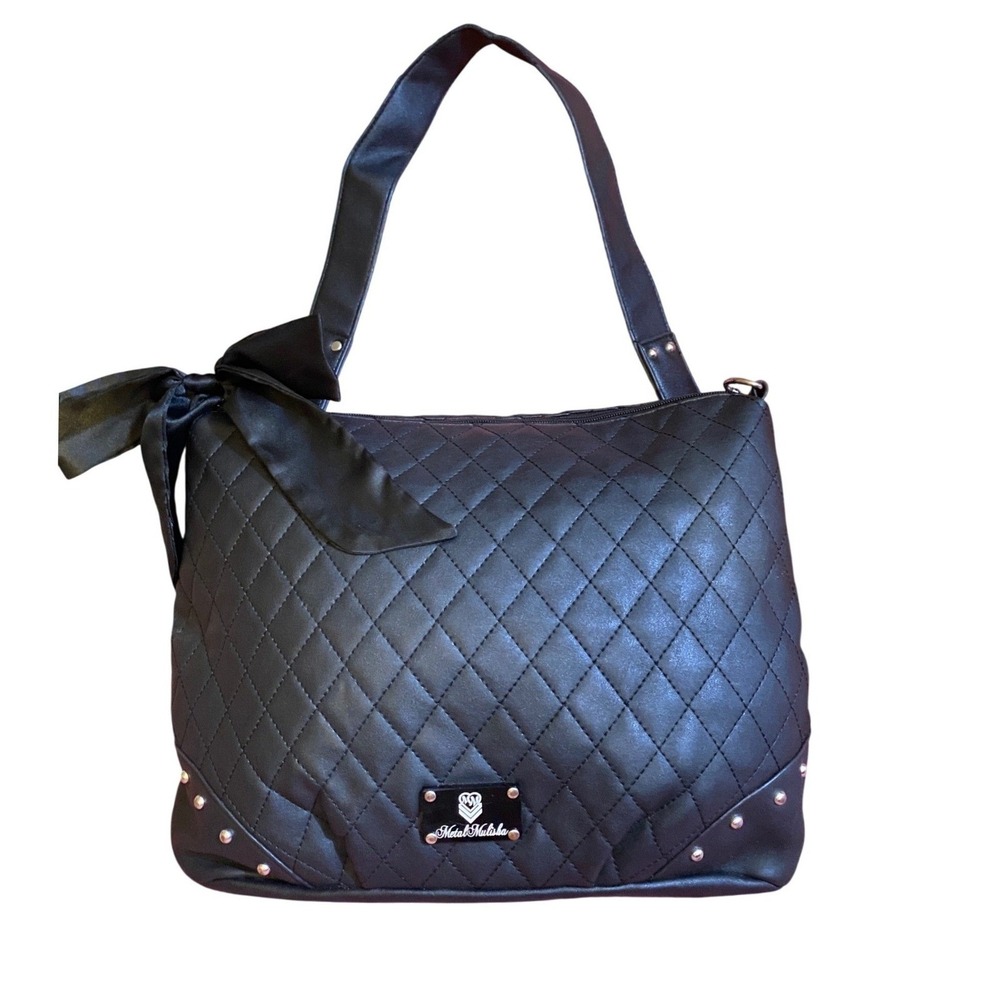 Metal Mulisha Black Quilted Studded Shoulder Bag Hobo Satin Bow EUC Y2K